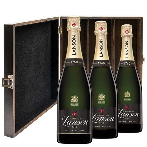 Lanson Le Black Creation Brut Champagne 75cl Treble Elm Wood Gift Boxed Champagne (3x75cl)